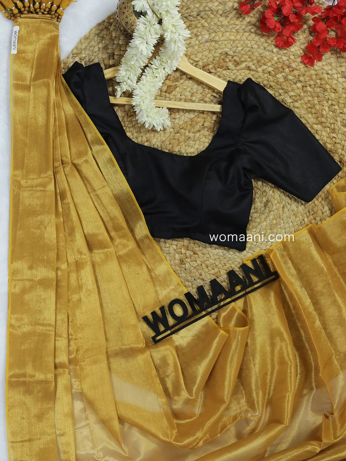 Golden Gossamer Tissue Zari Saree